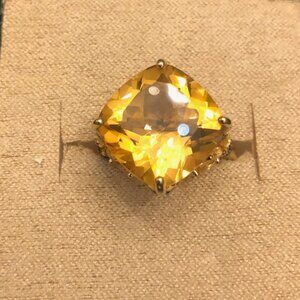 Brazilian Citrine & Champaign Diamond Accent 18K Yellow Over Silver Ring